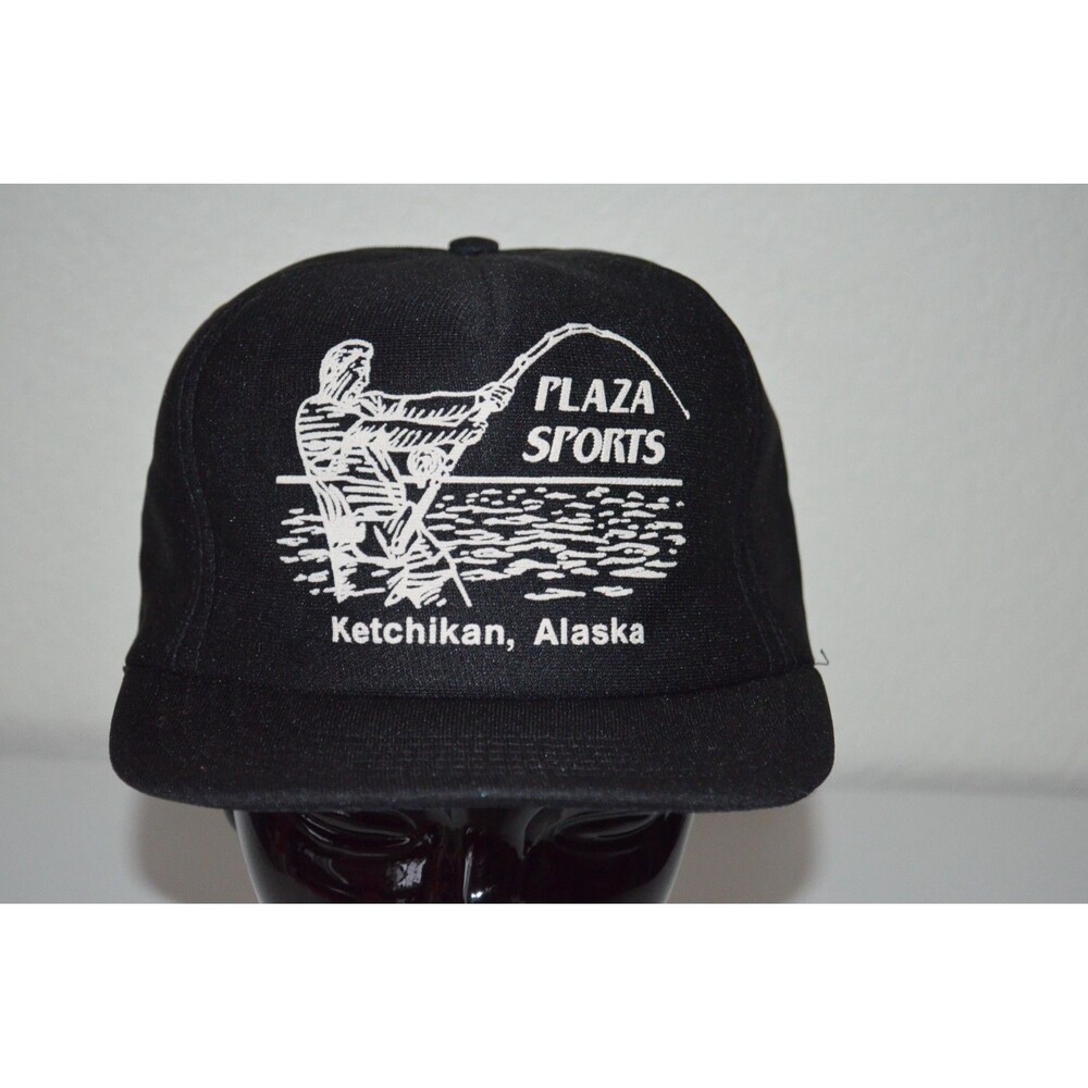 VTG Black Plaza Sports Ketchikan Alaska SnapBack Hat Cap Fly Fishing USA
